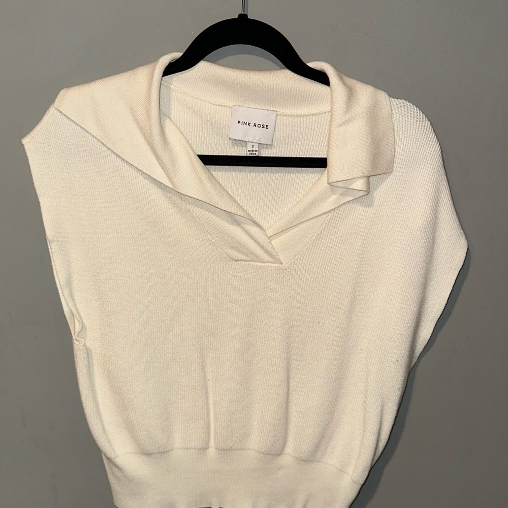 Pink Rose Women's V-Neck Sweater in White